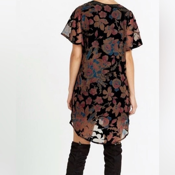 Buffalo David Bitton velour floral Alana  navy/cranberry/mauve/black, hi-low, L - Picture 3 of 9